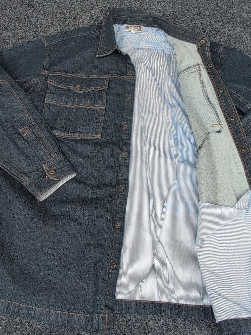 Duluth Trading Denim Jacket XXL Tall Jean Button Front Lined Work Flex Trucker